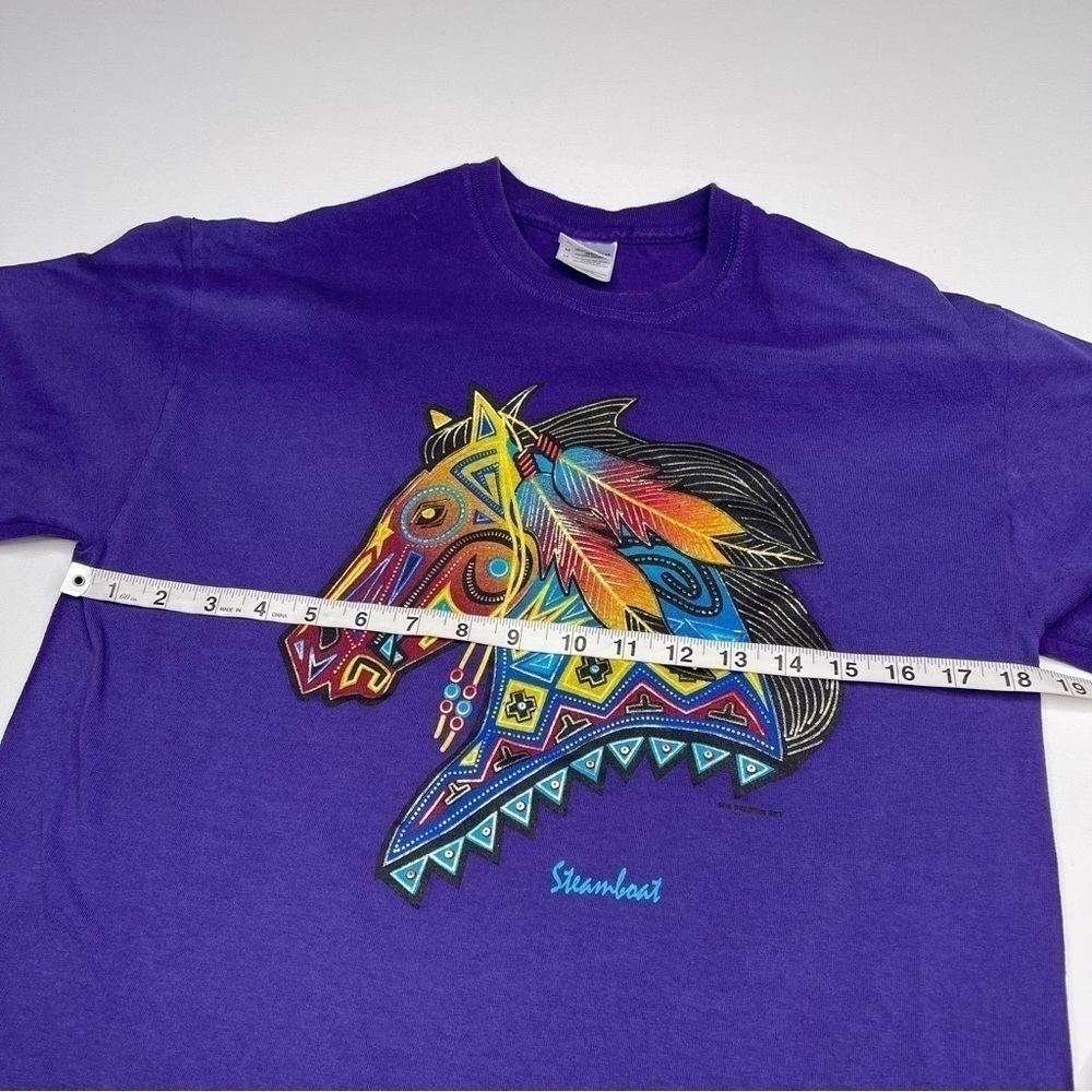 Vintage Gildan Tee Horse Equestrian Tribal Feather Purple Western Southwest - Picture 6 of 13